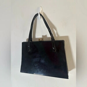 Garay‎ Black Patent Leather Vinyl Satchel Purse Vintage